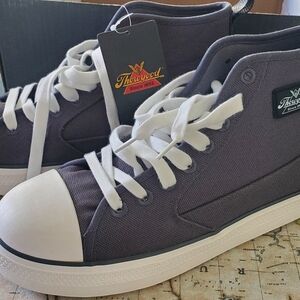 Gray and White High-Top Sneakers with Rubber Toe Cap